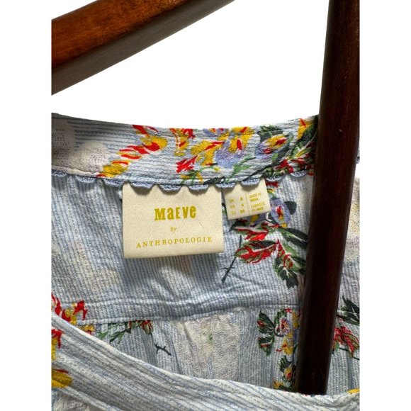 Anthropologie MAEVE Blue Yellow Red Floral Blouse Top Flowy Women’s Small Size 4 - Picture 5 of 8
